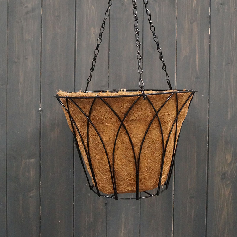 30cm Wire Arch Round Hanging Basket with Coco Liner detail page